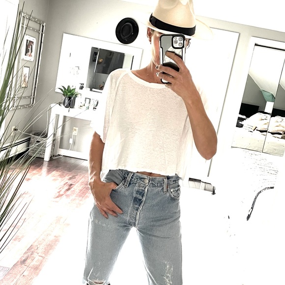 We The Free Tops - We The Free People white short sleeve linen blend shirt size small